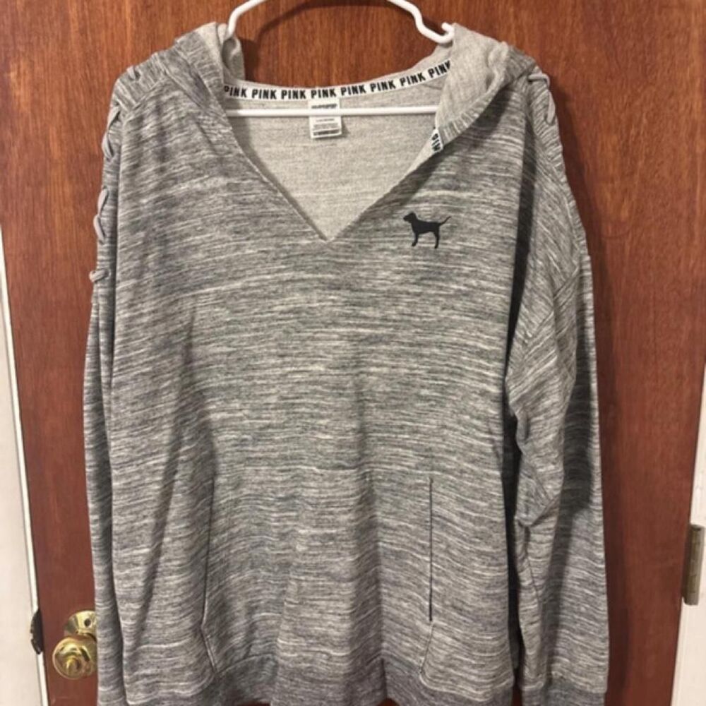 PINK Women's Grey Hoodie Size Large